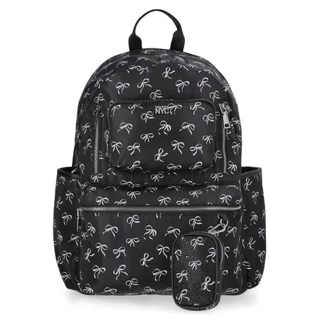 Madden NYC Women's 18.5" Dome Backpack with Front Pocket and Removable Pouch, Black Bow | Walmart (US)