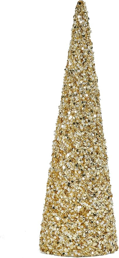 17.7" Glitter Bead and Sequin Artificial Tabletop Christmas Tree, Gold | Amazon (US)