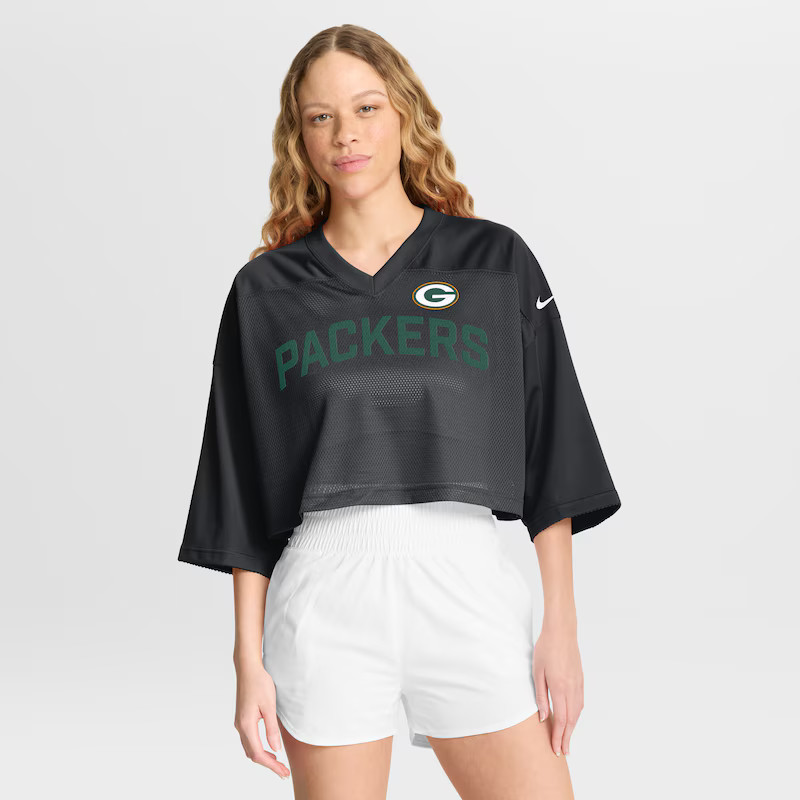 Women's Nike Black Green Bay Packers Primetime Cropped Mesh Dri-FIT Fashion Jersey | Fanatics