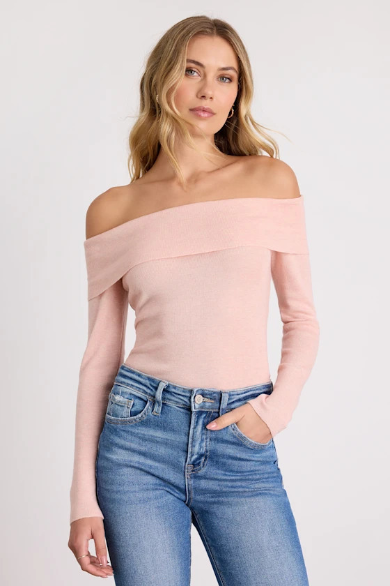 Malina Blush Pink Off-the-Shoulder Sweater Top | Lulus