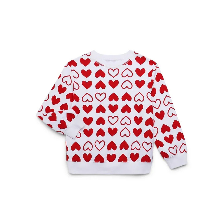 Way to Celebrate Girls Valentine's Day Long-Sleeve Graphic Fleece Sweatshirt, Sizes 4-18 | Walmart (US)