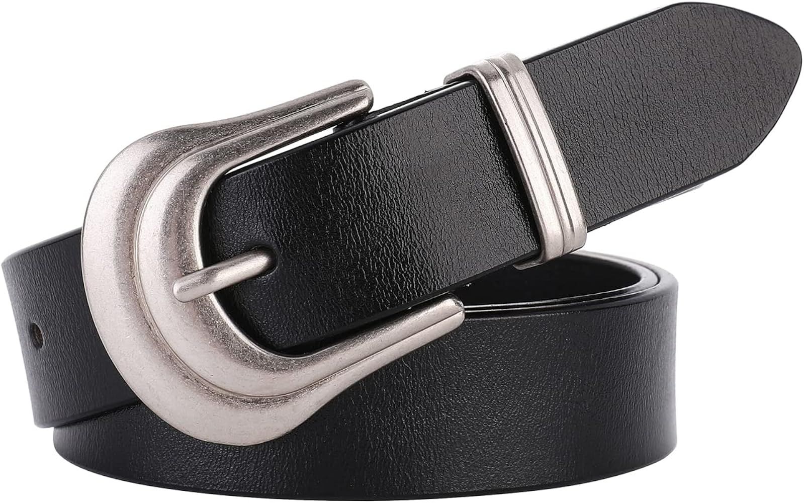 ALAIX Women's Belt Western Belts Silver Gold Buckle Black Leather Belt Pants Jeans Belts for Women | Amazon (US)