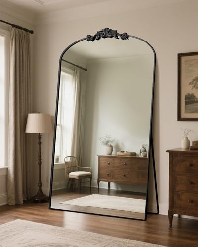Antok Arched Full Length Mirror, 81"x41" Floor Mirror with Carved, Full Body Mirrors for HomeDecor, Standing/Halling Large Wall Mirror for Bedroom, Living Room, Cloakroom, Black, Retro Style | Amazon (US)