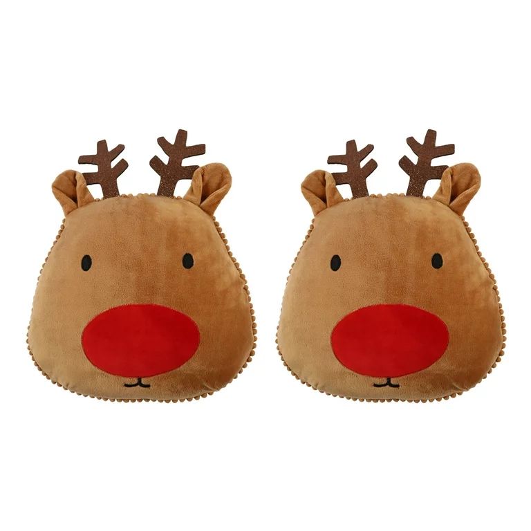 Holiday Time 12inch Reindeer Shaped Decorative Pillow, Brown and Red, 2 Count per Pack | Walmart (US)