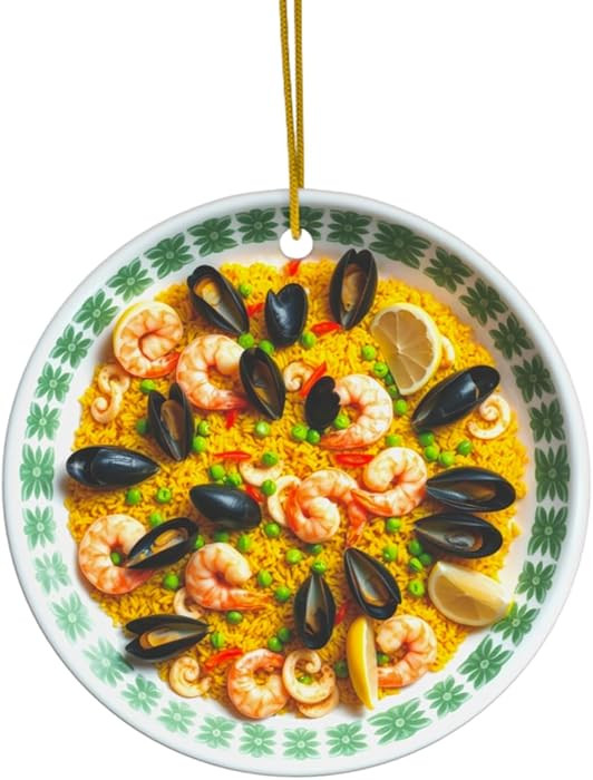 Spanish Paella Christmas Ornament – Flat Round Ceramic Foodie Décor, Double-Sided Print Holida... | Amazon (US)