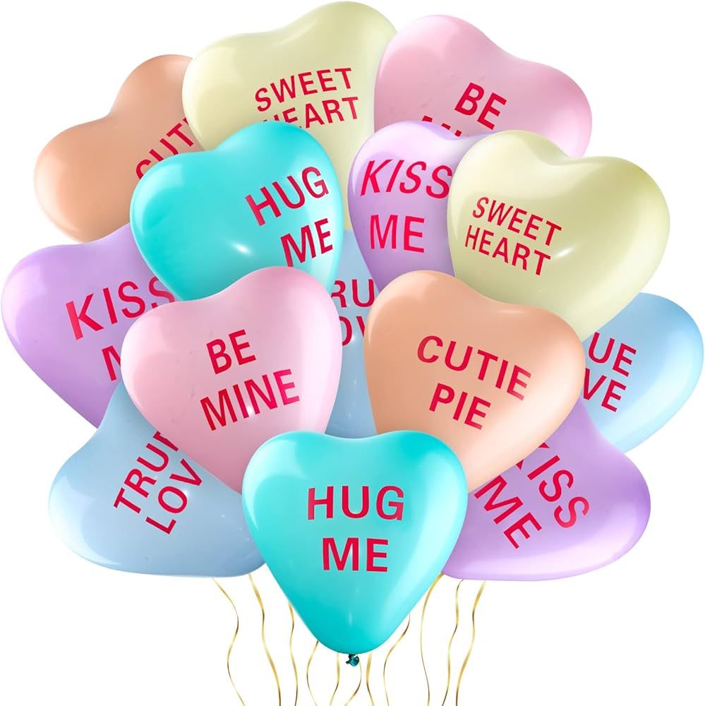 30 Pieces 12 Inch Heart Balloons Valentine's Day Balloons Candy Heart Balloons Shaped Latex Ballo... | Amazon (US)