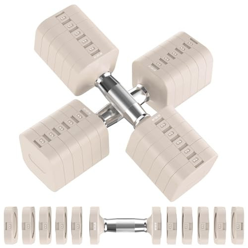 Hezeyferg 30.8LB Adjustable Dumbbell Set, Each Adjustable Weight Dumbbell with 6 Levels 4.4/6.6/8.8/11/13.2/15.4lb, Hand Weights Set for Men/Women Home Gym Exercise Workout (Beige) | Amazon (US)