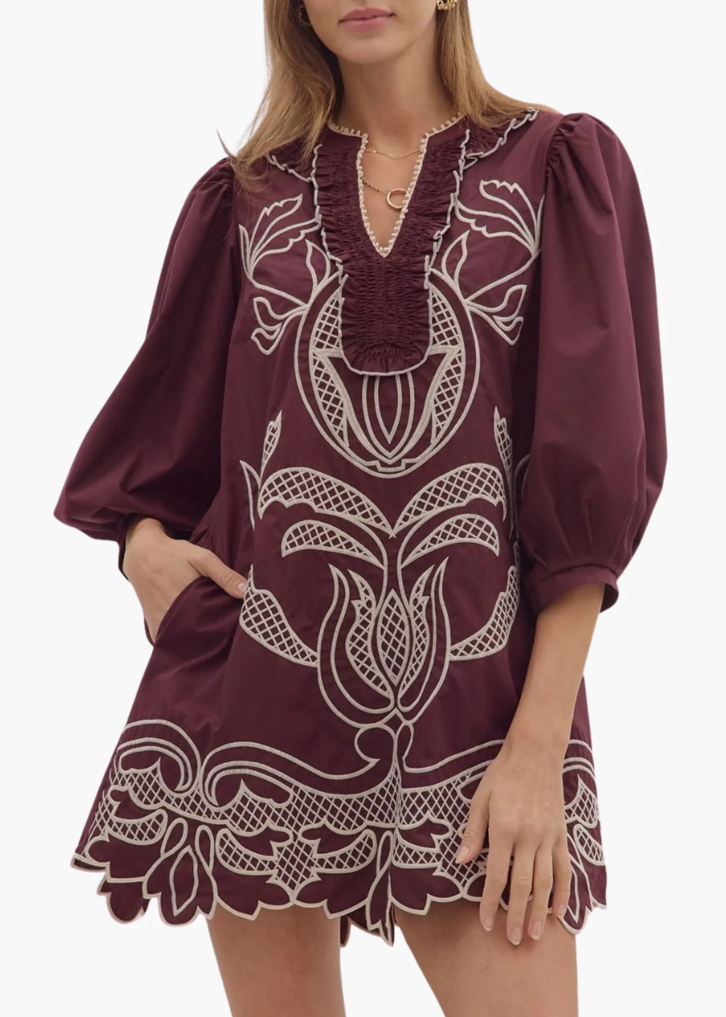 Newberry Mini Dress in Merlot | Poppy and Pink