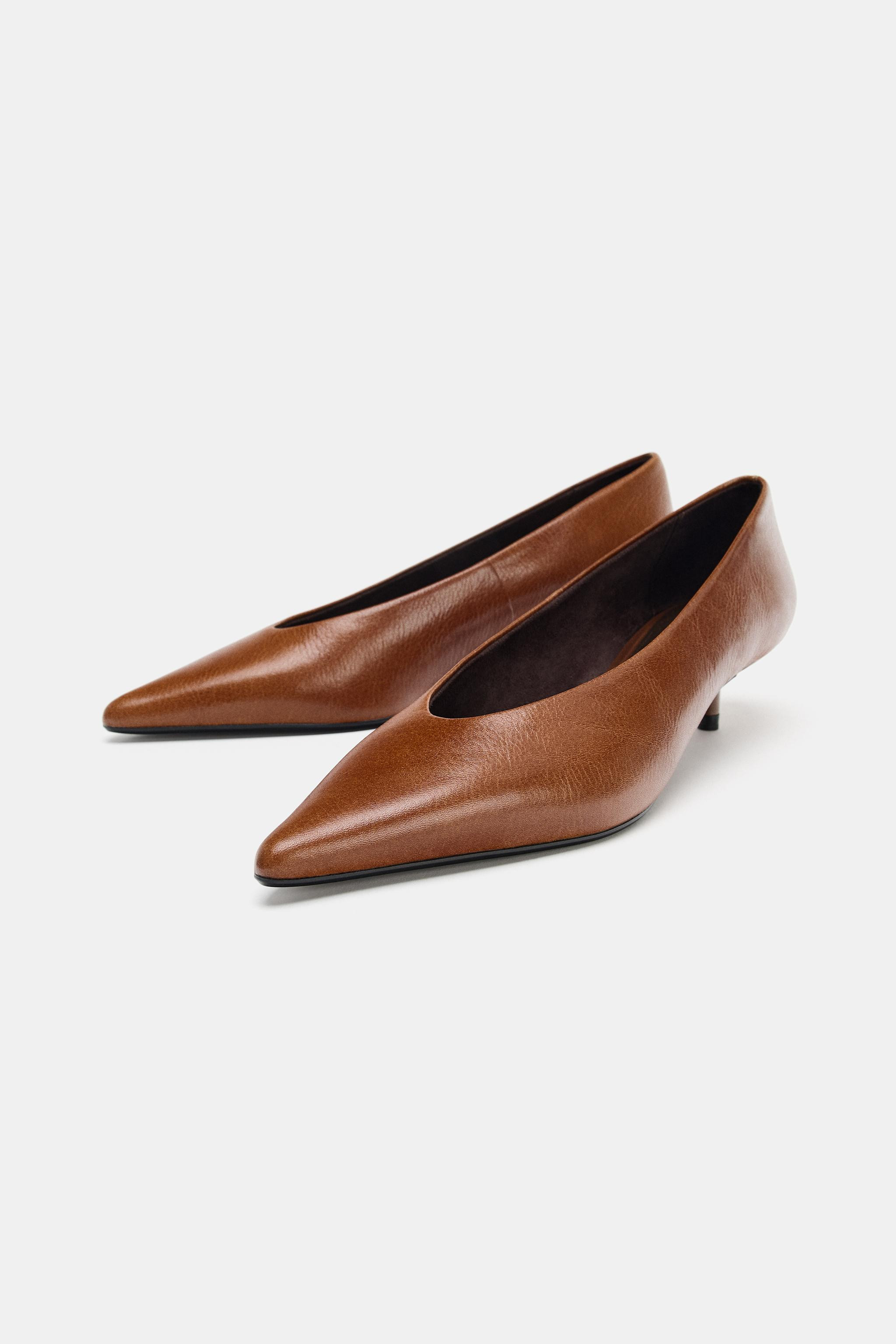 LEATHER KITTEN HEEL SHOES | Zara US
