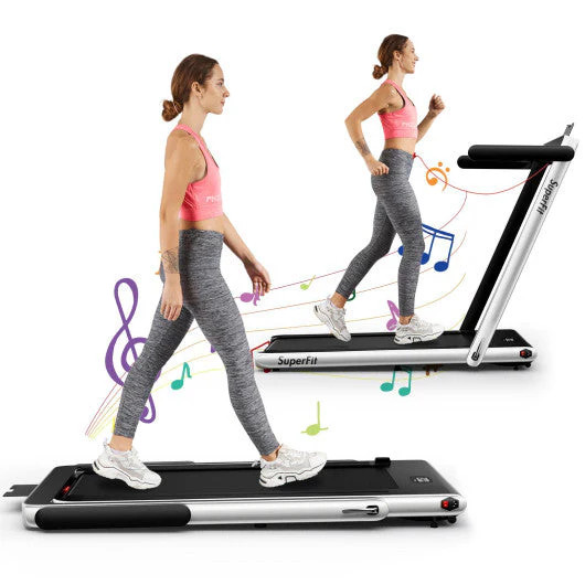 Costway 2.25hp 2 In 1 Folding Treadmill With App Speaker Remote Control-silver | REBEL (formerly Rebelstork)