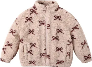Coco Bow Print Faux Shearling Jacket | Nordstrom