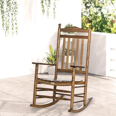 Traditional Wooden Rocker Chair, Brown - For Outdoor & Indoor, Comfortable Seat, Paint Porch Rocking Chair In Wooden, Comfortable, Treated, 34"d X 45. | Wayfair North America