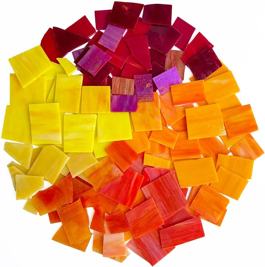Mosaic Tiles for Crafts Stained Glass Pieces Sheets, Glass Mosaic Supplies Kit, Mixed Red Orange ... | Amazon (US)