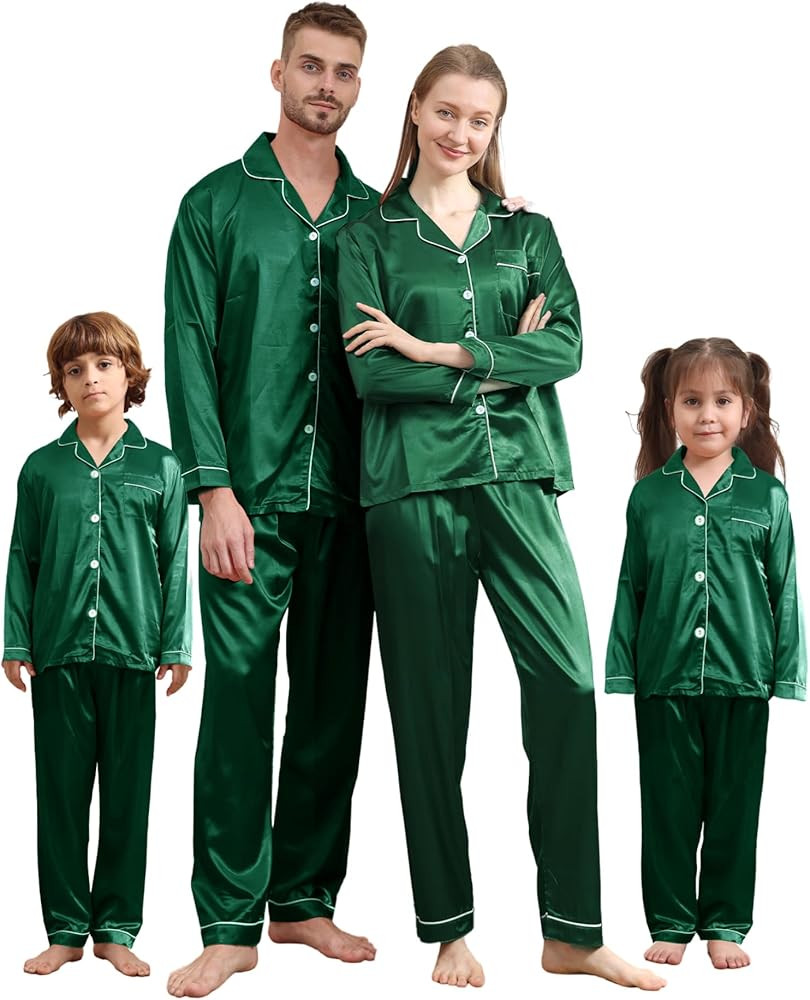 Matching Family Christmas Pajamas Set, Silk Satin Long Sleeve Button Down Comfy Loungewear for Co... | Amazon (US)