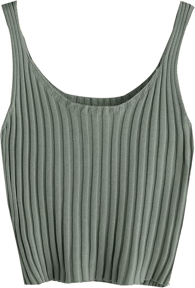 SweatyRocks Women's Ribbed Knit Crop Tank Top Spaghetti Strap Camisole Vest Tops | Amazon (US)