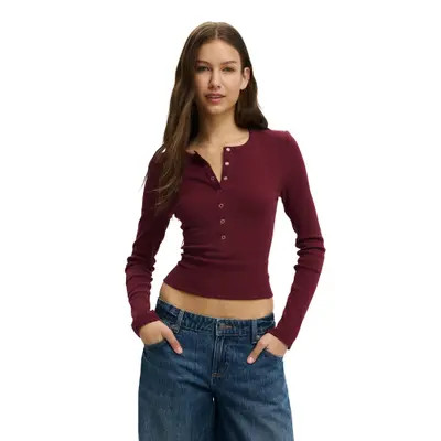 Cotton On Women's Blake Henley Long Sleeve in Dark Oak at Nordstrom, Size Large | Nordstrom