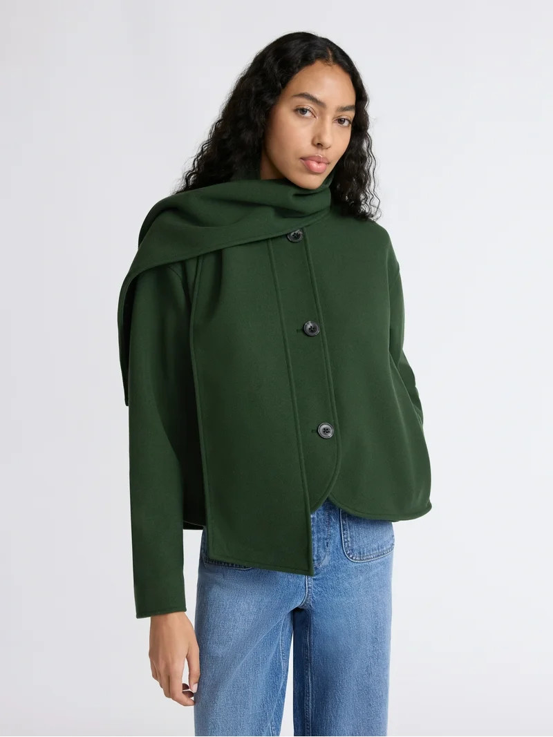 Free Assembly Women's Faux Wool Jacket with Scarf, Sizes XS-XXL | Walmart (US)