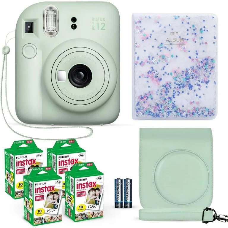 FUJIFILM Instax Mini 12 Built-in Flash Instant Film Camera, Bundle with Photo Album, Mint Green | Walmart (US)