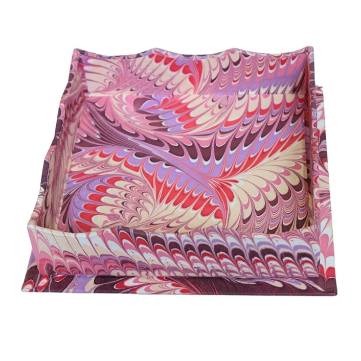 Nesting Scalloped Hand-Marbled Trays In Florentine Pink - Small Vanity Trays And Dishes | Minted