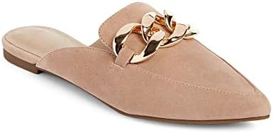 Juliet Holy Womens Mules Flats Pointed Toe Backless Loafers Slip on Metal Chain Slides | Amazon (US)