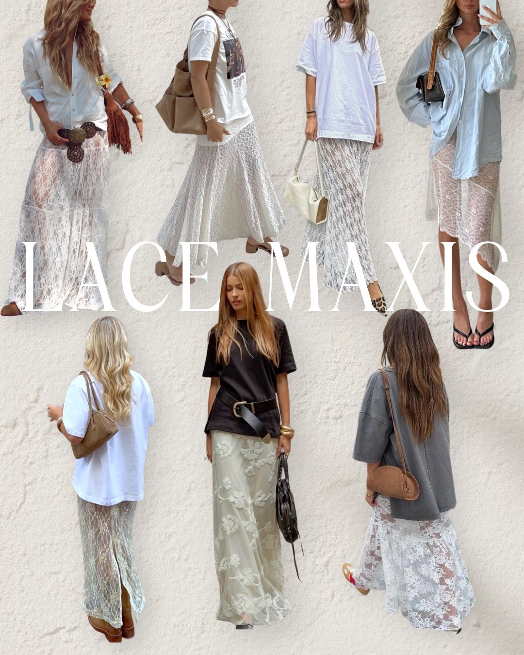 Lace maxi skirt outfit ideas 🤍 Sheer lace maxi skirts are one of the biggest 2026 fashion trends and the perfect way to create an effortless, elevated summer outfit. Style a lace maxi skirt with an oversized graphic tee, oversized white button-down, basic white t-shirt, or black tee for an easy coastal grandmother, quiet luxury, or boho chic look. These outfits are perfect for vacations, beach trips, brunch, date nights, concerts, and everyday summer style. Shop my favorite lace maxi skirts, sheer skirts, oversized tees, sandals, handbags, and accessories to recreate these trending looks.

#LTKootd #LTKSeasonal #LTKSwim