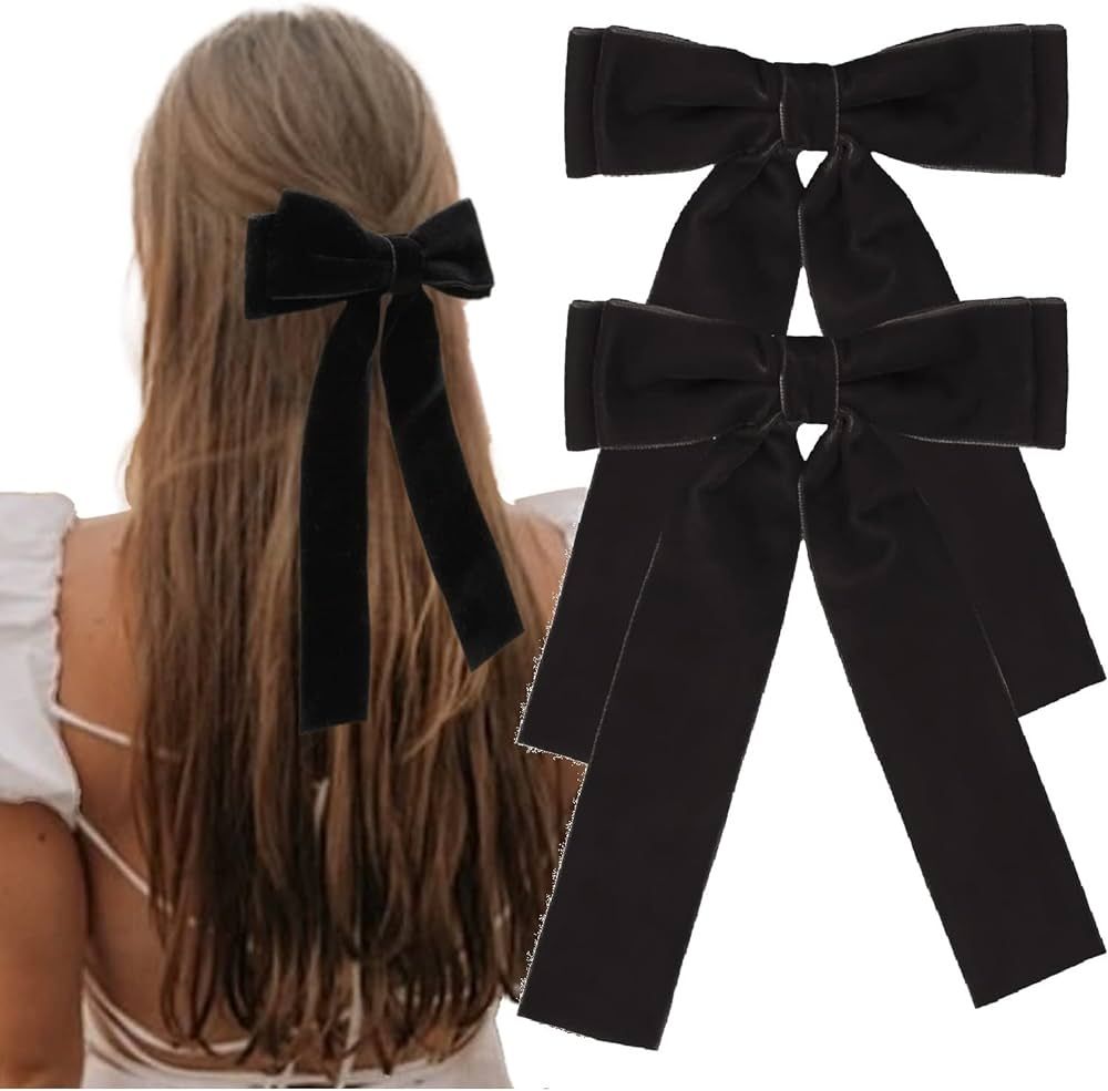 Hair Bows for Women Girls Velvet Hair Ribbon Black Bow Hair Clips Vintage Hair Accessories for Wo... | Amazon (US)