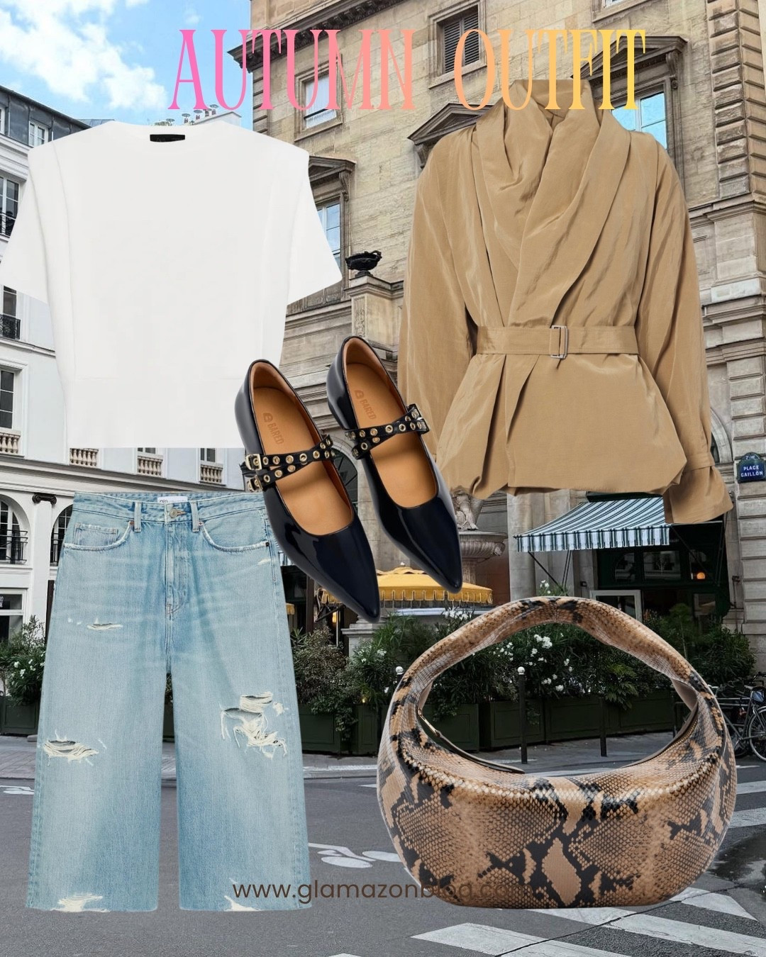 Autumn outfit, autumn jacket, Mytheresa, denim jorts, bared footwear, snake print bag, autumn shoes