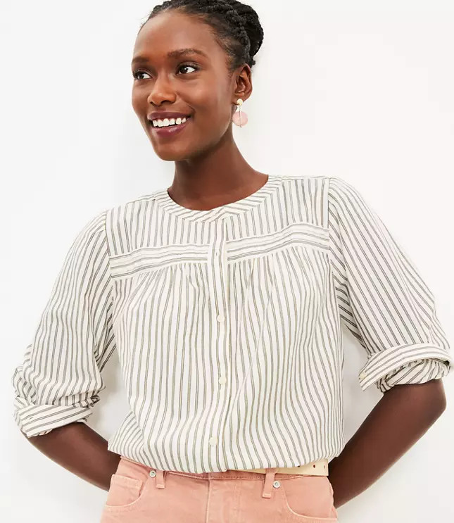 Shimmer Stripe Pintucked Blouse | LOFT