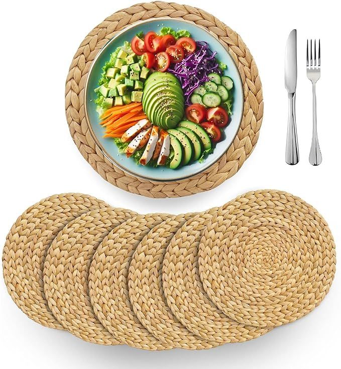 Round Woven Placemats, Woven Placemats Set of 6, Rattan Placemats, Rattan Chargers for Dinner Pla... | Amazon (US)
