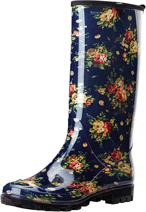 HISEA Women's Rain Boots Waterproof Garden Shoes Colorful Printed Knee High Rubber Boots Anti-Sli... | Amazon (US)