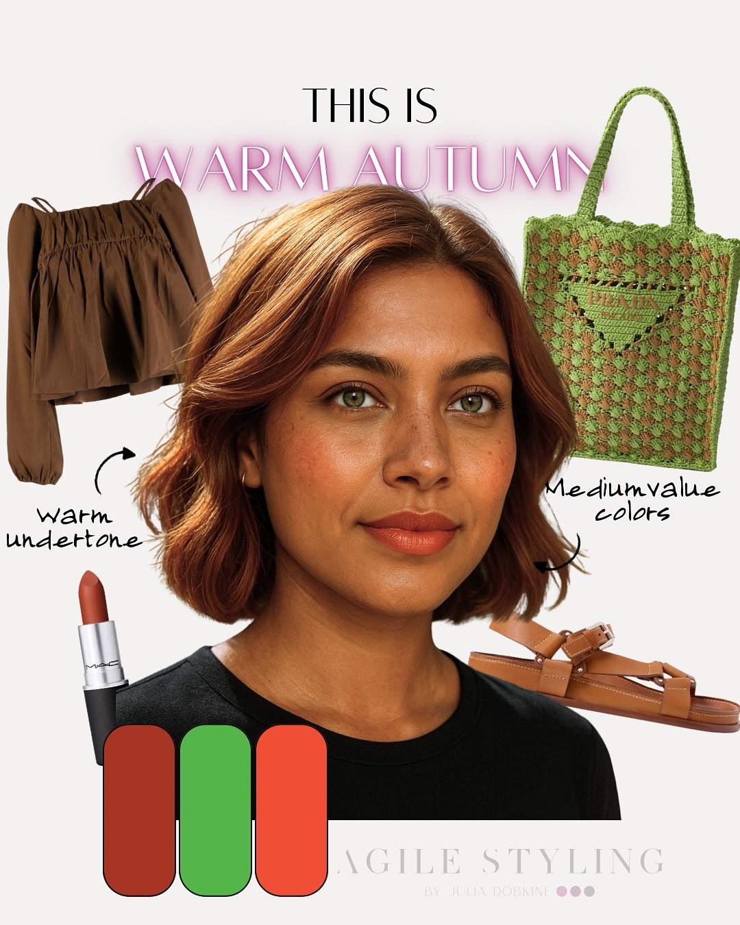 🍂 Understanding the Autumn Family 🍂

Even within the same seasonal group, the differences can be striking — and choosing the wrong sub-season can completely shift how your features appear.

✨ Warm Autumn glows in earthy, golden tones — think rich browns, warm greens, and terracotta. These tones enhance the natural warmth of the skin and bring out a sun-kissed radiance.

✨ True Autumn leans into muted yet saturated shades. These deep, rich colors (like olive, rust, and mustard) echo the natural coloring and create a beautiful harmony with a warm undertone.

✨ Deep Autumn thrives in intensity and contrast. Jewel-toned, bold, and grounded, this season’s palette brings out the drama and strength in high-contrast features and deeper coloring.

✨ Soft Autumn, on the other hand, is all about subtle transitions — muted tones, low contrast, and dusty warmth. Perfect for delicate features and soft skin tones that get easily overpowered.

🌟 Choosing the right Autumn type isn’t about guessing based on your hair or eye color — it’s about seeing how your skin, features, and coloring interact with each palette. And that’s exactly what I do in my 1:1 draping sessions.

Let me help you unlock your perfect Autumn harmony 🤎

#ColorAnalysis #AgileStyling #SoftAutumn #WarmAutumn #TrueAutumn #DeepAutumn #ColorSeason #PersonalStyling #UndertoneMagic #ColorMatching