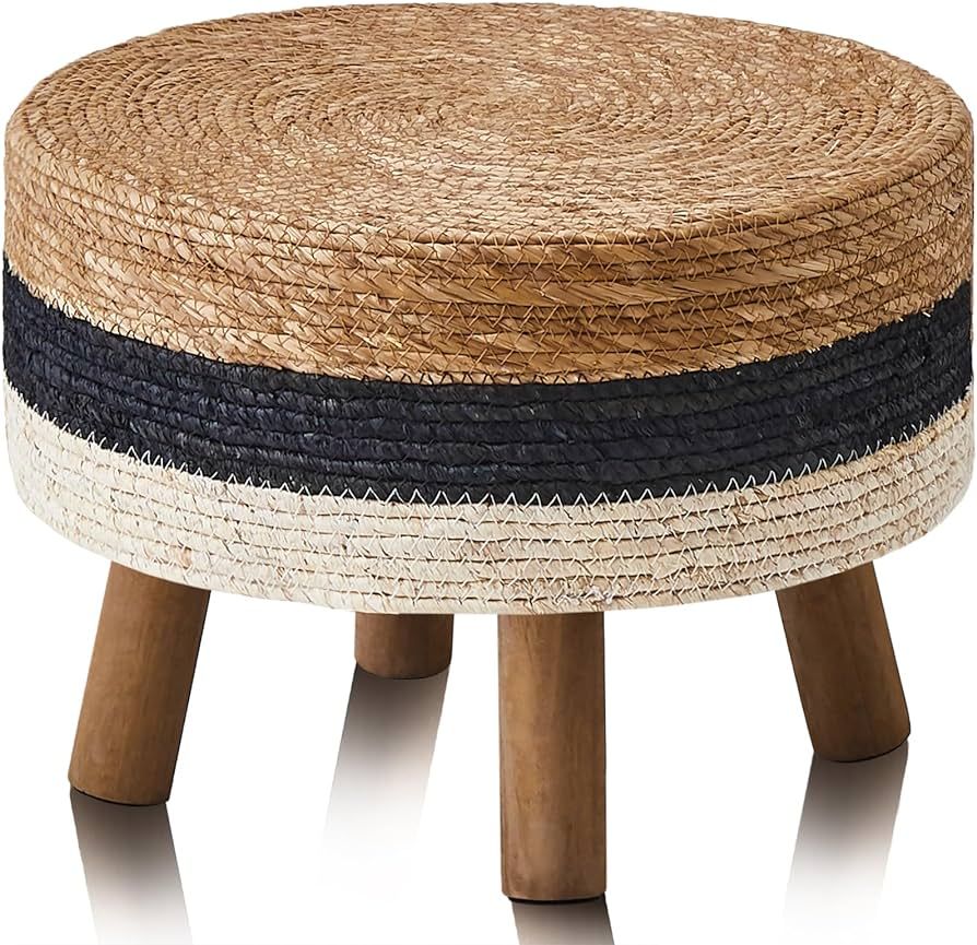 Wimarsbon Pouf Ottoman, Round Footstool with 4 Wood Legs, Handmade Natural Straw Footrest, Accent... | Amazon (US)