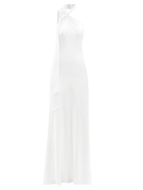 Galvan - Ushuaia Sashed-halterneck Silk-satin Gown - Womens - White | Matches (UK)