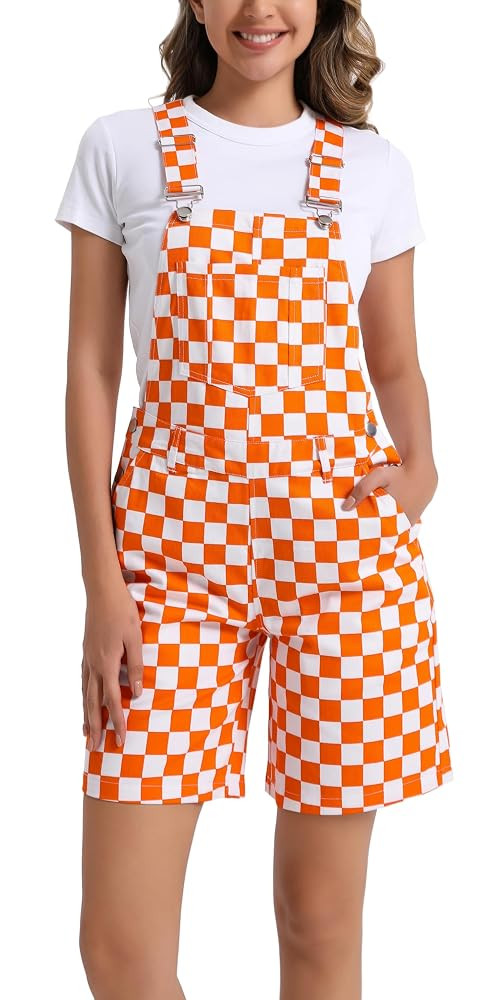 Women's Casual Checkered Bib Overalls Shorts Adjustable Strap Shortall Rompers | Amazon (US)