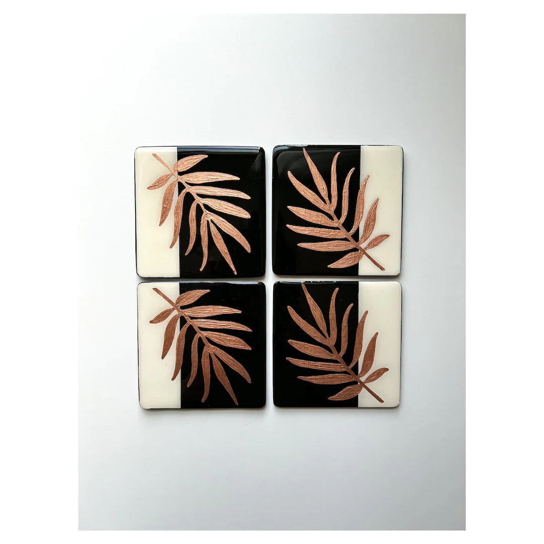 Concrete Coasters Set of 4, Abstract Painting, Coasters for Housewarming, Mid Century Design, Con... | Etsy (US)