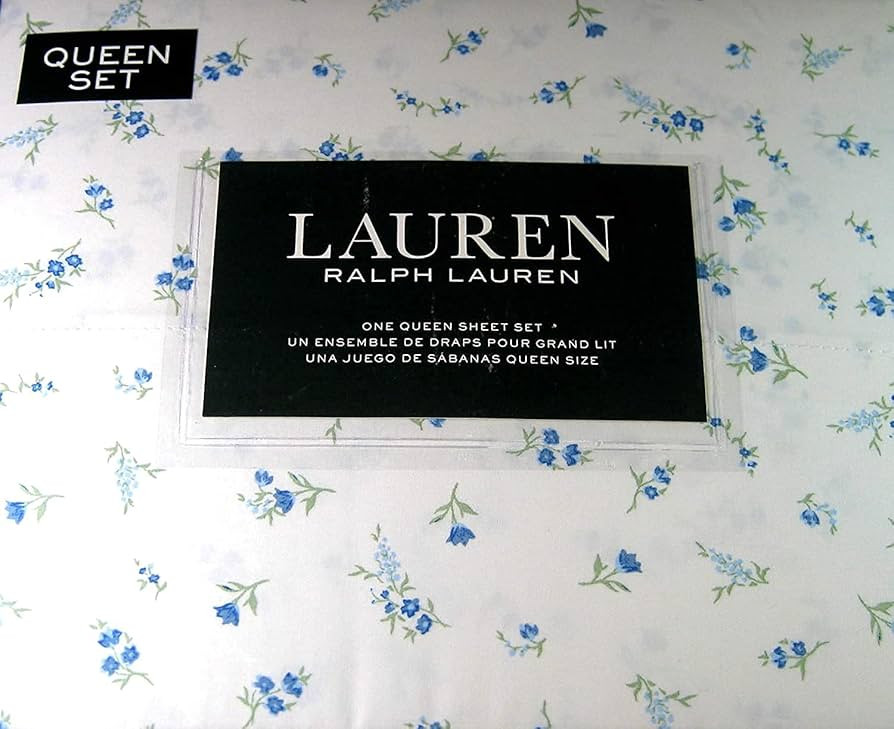 Lauren Ralph Lauren Small Floral Blue Print Sheet Set White Ground 100% Cotton (Queen) | Amazon (US)