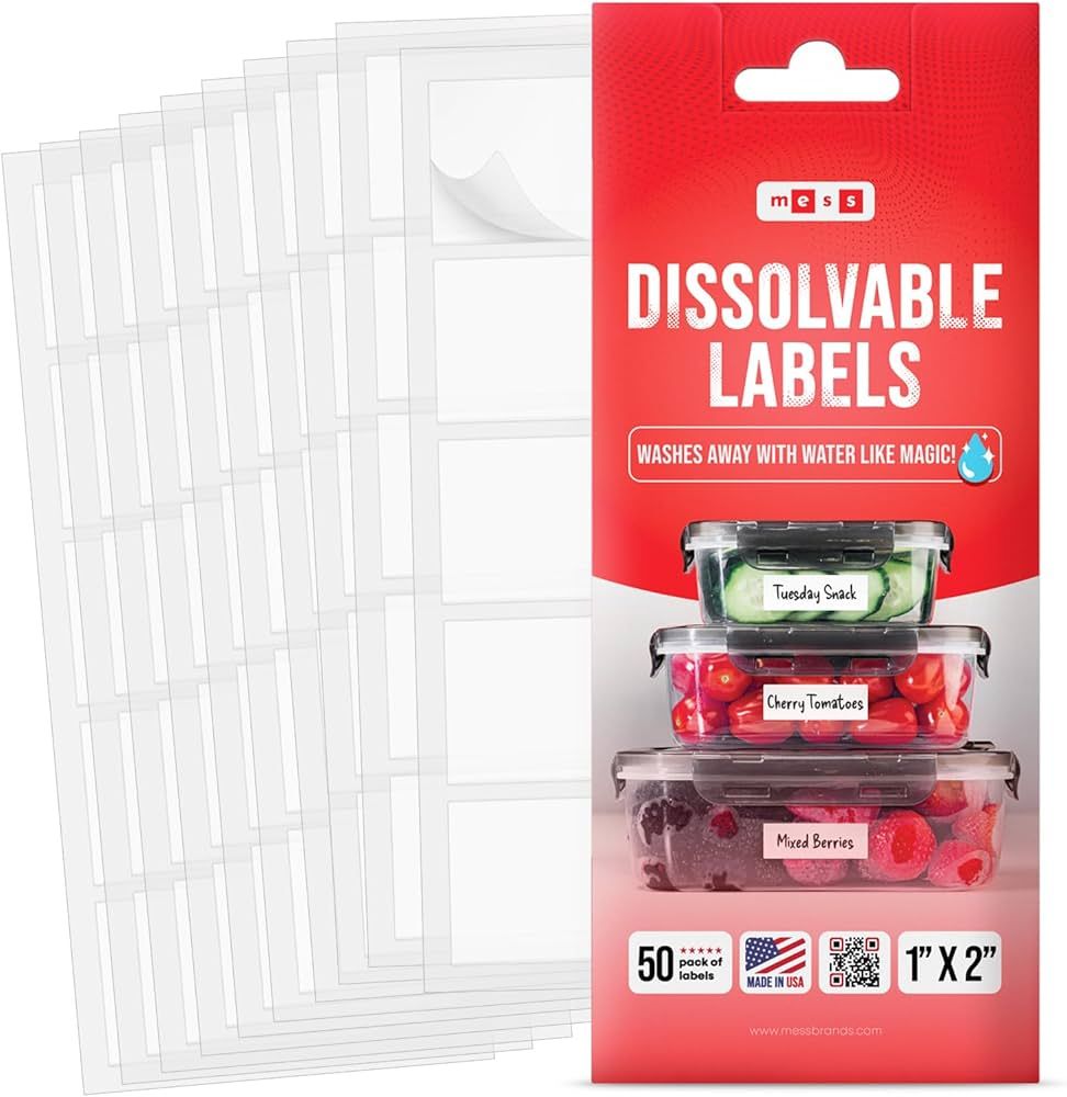 MESS Dissolvable Labels for Food Containers (1x2" 50) - Dissolvable Food Labels for Food Storage ... | Amazon (US)