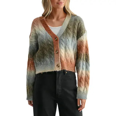 All in Favor Ombré Cable Knit Cardigan in Olive Brown Multi at Nordstrom, Size X-Small | Nordstrom