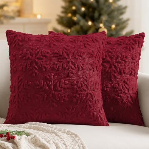 MIULEE Christmas Burgundy Red Throw Pillow Covers Snowflakes Decorative 16×16 Inch Faux Wool Win... | Amazon (US)