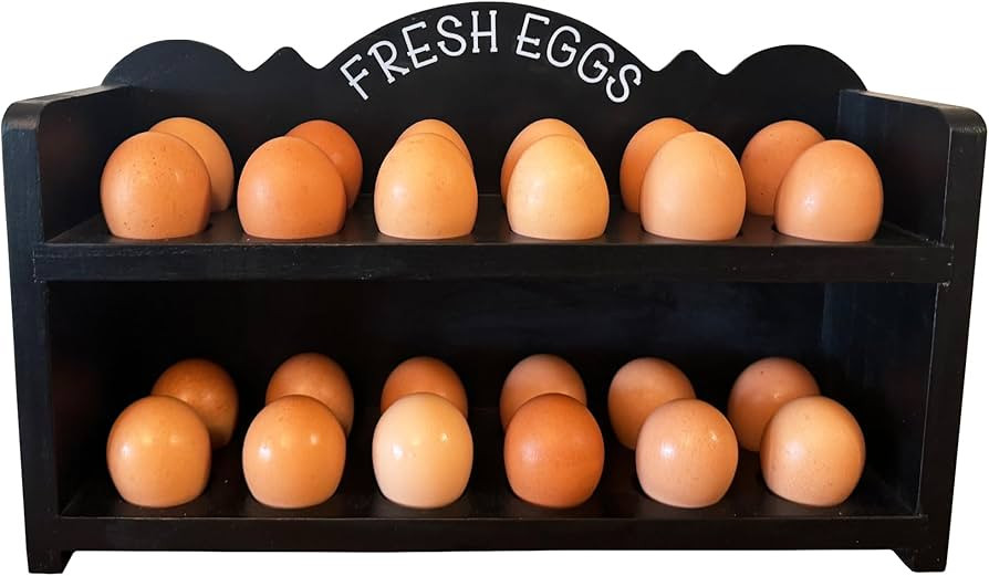 Wooden Egg Holder Countertop – 24-Egg Storage Rack, Black Paulownia Rustic Organizer for Kitche... | Amazon (US)