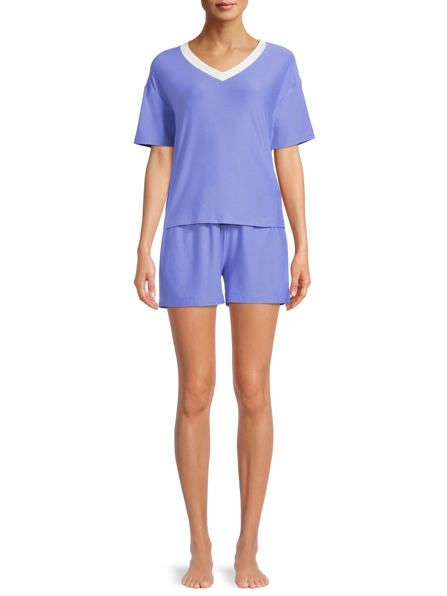 Lissome Women's and Women's Plus Short Sleeve V-Neck Top and Short Set, 2-Piece | Walmart (US)