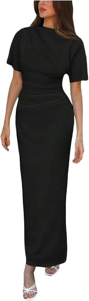 Milumia Women's Short Sleeve Dress Cinched Waist Ruched Elegant Bodycon Long Party Dresses | Amazon (US)