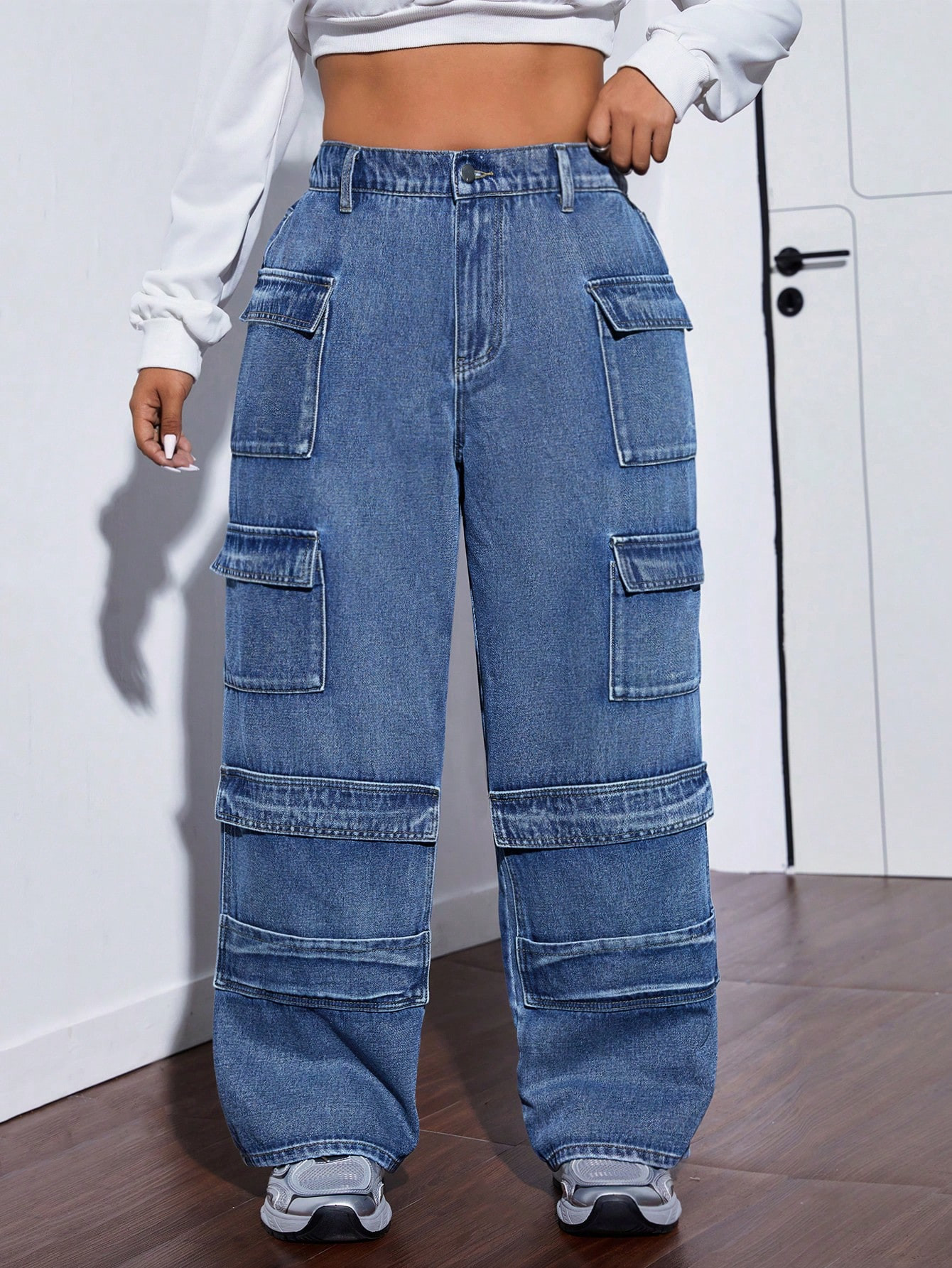SHEIN ICON Plus Size Front Button Multiple Pockets Casual Denim Jeans, Daily Wear | SHEIN USA | SHEIN