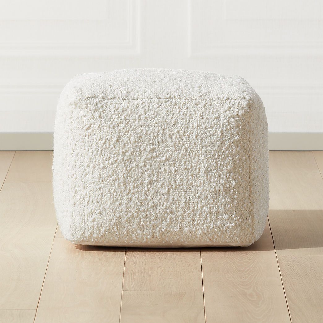 Boucle Ivory White Pouf + Reviews | CB2 | CB2