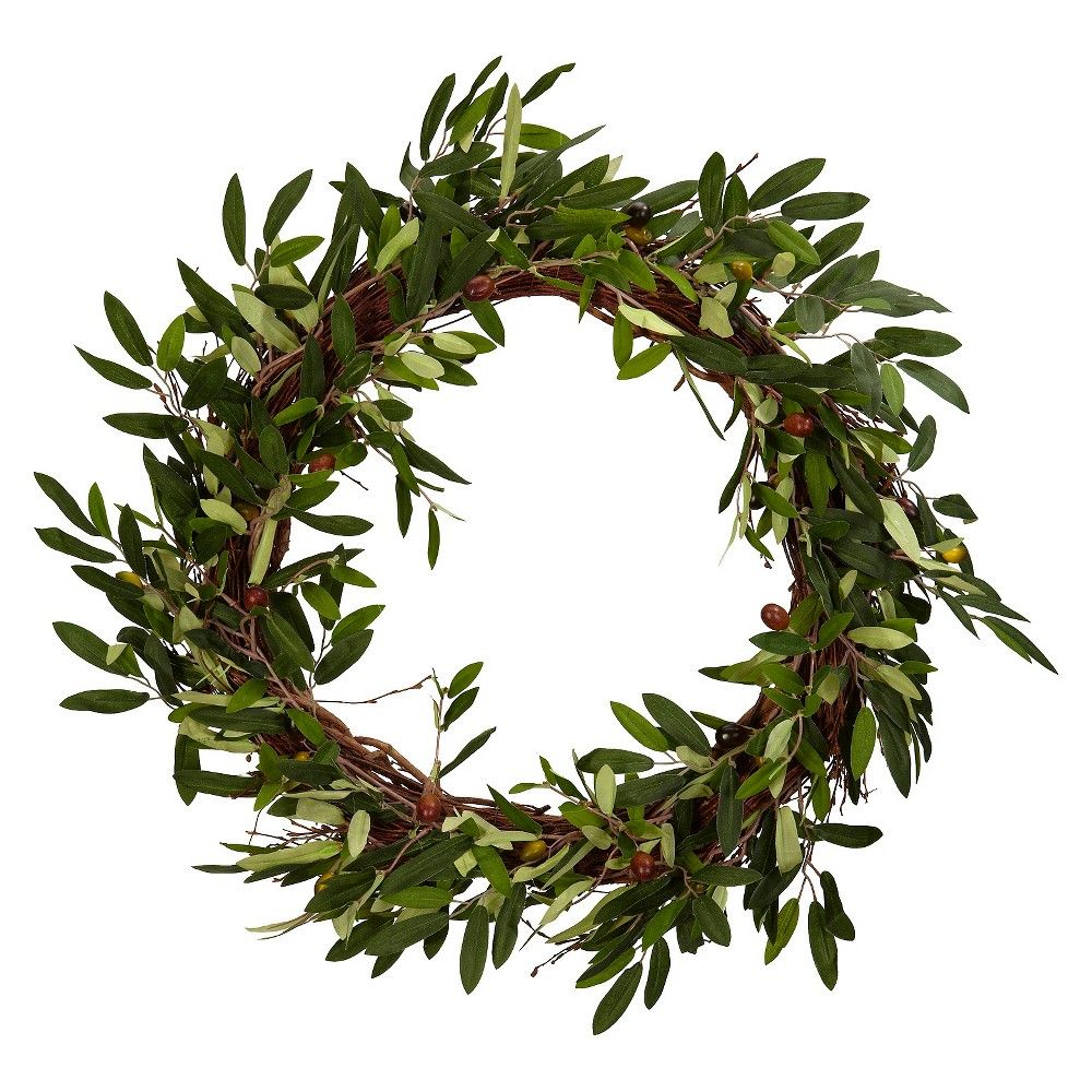 Nearly Natural 20 Olive Wreath, Green | Target