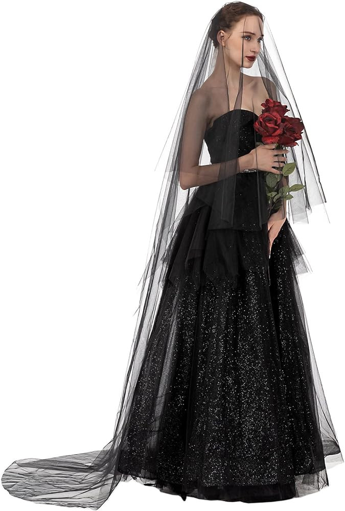 PAMOR Black Lace Veil Creative Cathedral Tulle Sheer Wedding Halloween Veil for Bride With Hand-s... | Amazon (US)
