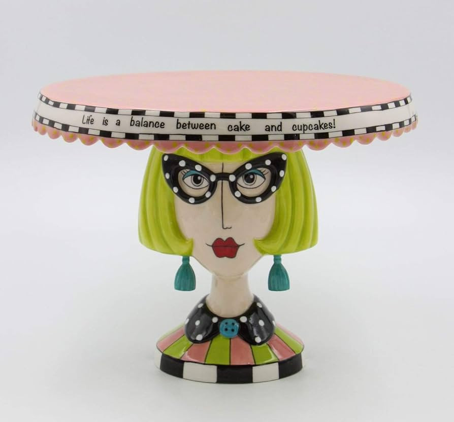61800DB Fine Ceramic Dollymama Green Hair Lady Design Cake Stand Life is a Balance Between Cake a... | Amazon (US)