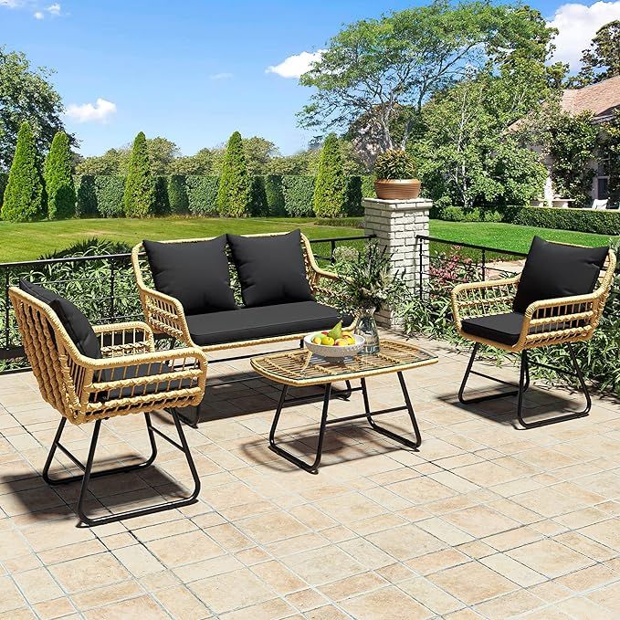 YITAHOME 4-Piece Patio Furniture Wicker Outdoor Bistro Set, All-Weather Rattan Conversation Loves... | Amazon (US)