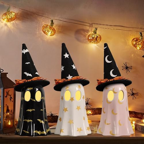 Set of 3 Halloween Ceramic Ghost Decor for Halloween Decorations Indoor | Amazon (US)