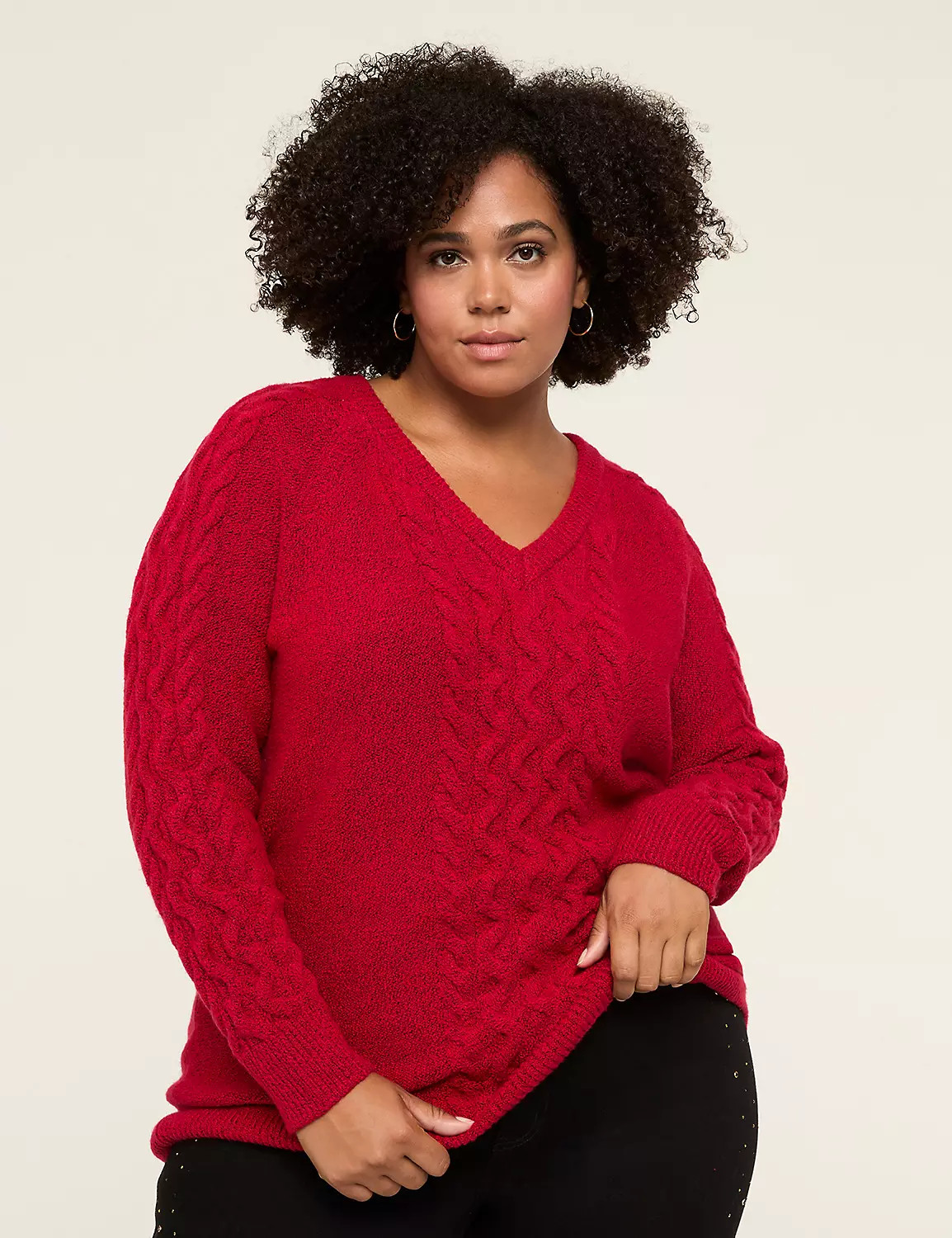 Cable Knit V-Neck Sweater | Lane Bryant (US)